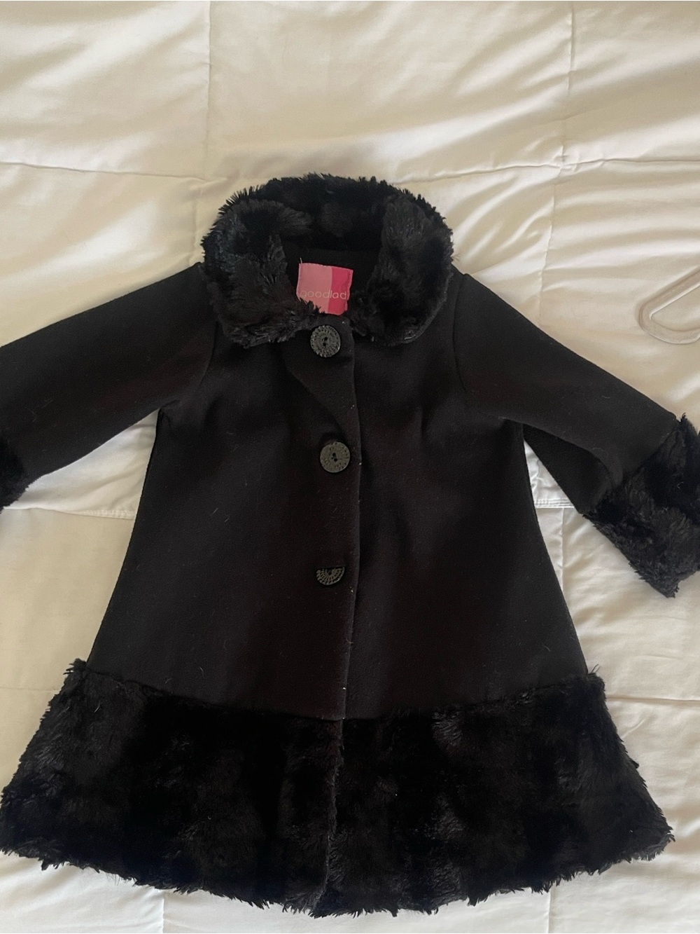 Good Lad Black Faux-Fur Trim Pea Coat